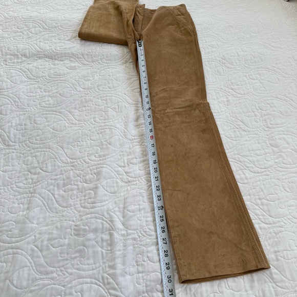 INC 100% Leather Suede Tan Flat Front Straight Leg Stitch Detail Pants WMs 2 EUC - Picture 4 of 11